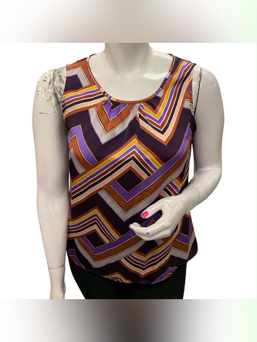 Nine West Purple Orange Chevron Print Sleeveless Top Size L